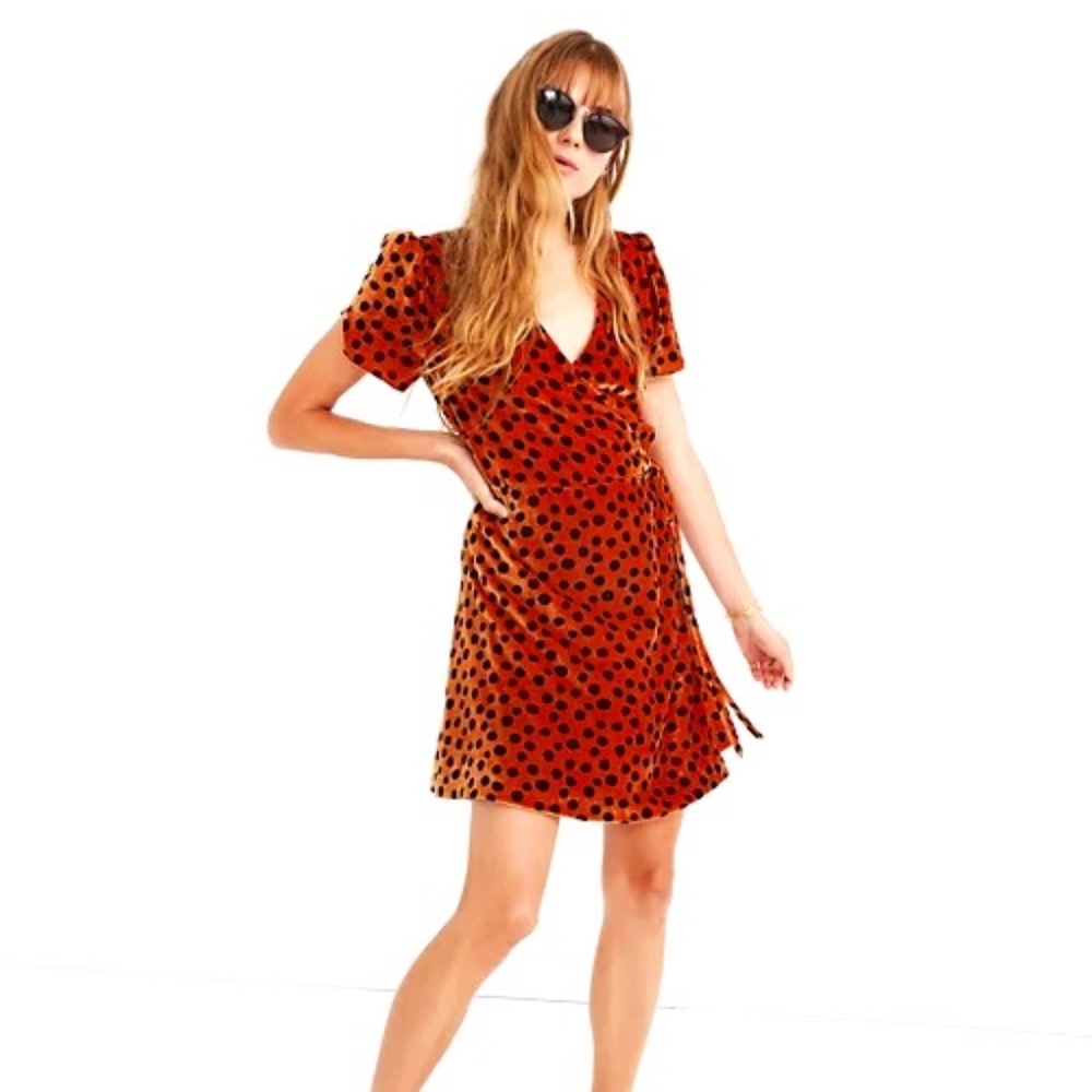 NEVER WORN Madewell Velvet Wrap Dress in Leopard Dot